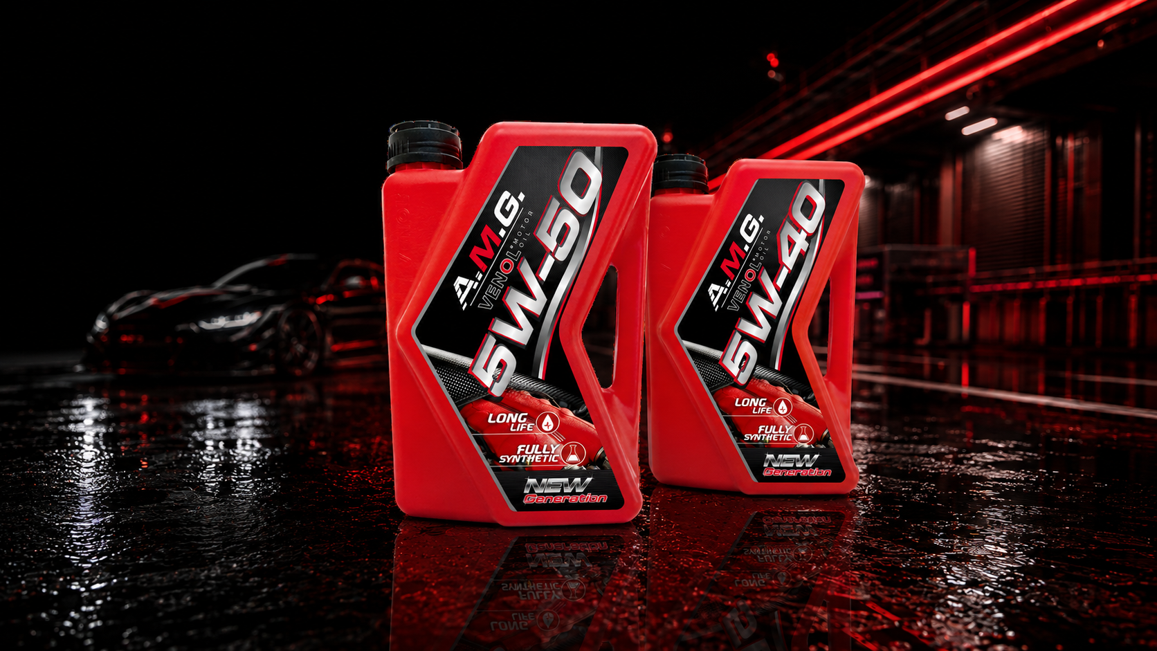 Oleje A.M.G. Venol 5W-50 i 5W-40 na mokrym asfalcie